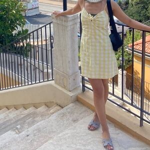 Mango Mini Pale Yellow and White Plaid Dress